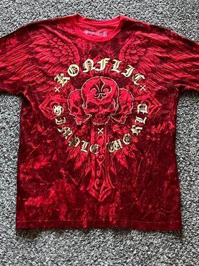 Konflic Red Skull Tee Men’s 2XL Gothic Emo Skater Streetwear Metal Cotton Shirt